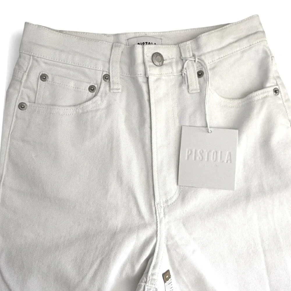 Pistola Jeans Womens 24 White Lana Crop High Rise Ultra Wide Leg Raw Cuffed Hem - Picture 5 of 11